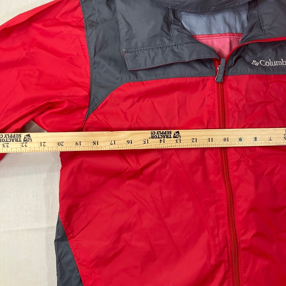Columbia Mens S Red Gray Glennaker Lake Rain Jacket Windbreaker Storable Hood - Picture 3 of 9